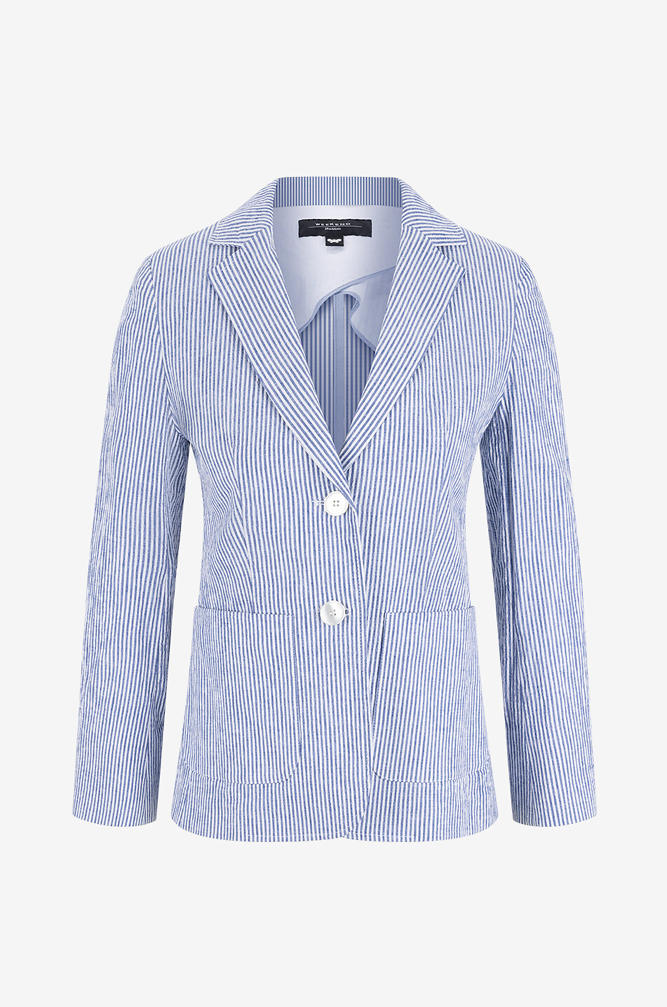 WEEKEND MAX MARA Taillierter gestreifter Seersucker-Blazer Aletta Damen HELLBLAU 1