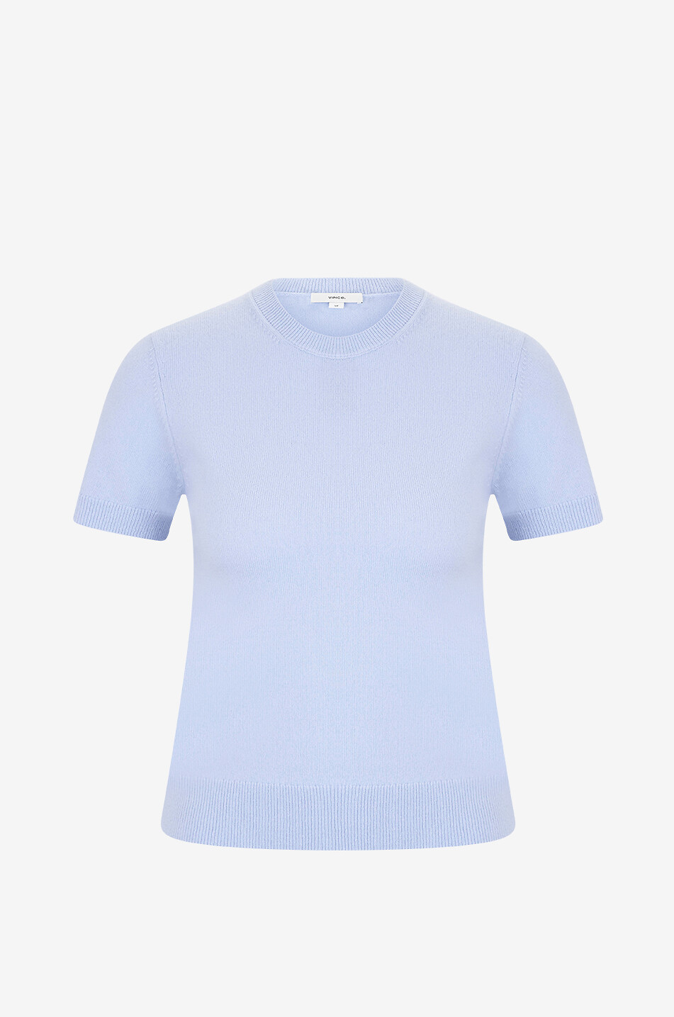 VINCE Pull ajusté à manches courtes en laine et cachemire Femme BLEU MOYEN 1