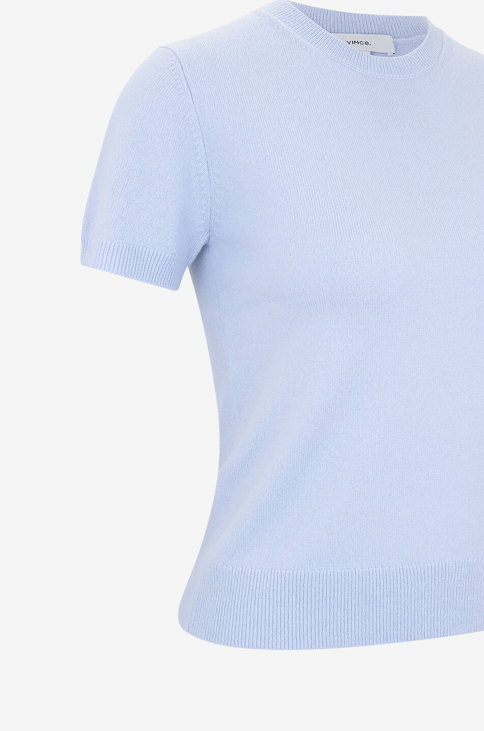 VINCE Pull ajusté à manches courtes en laine et cachemire Femme BLEU MOYEN 3