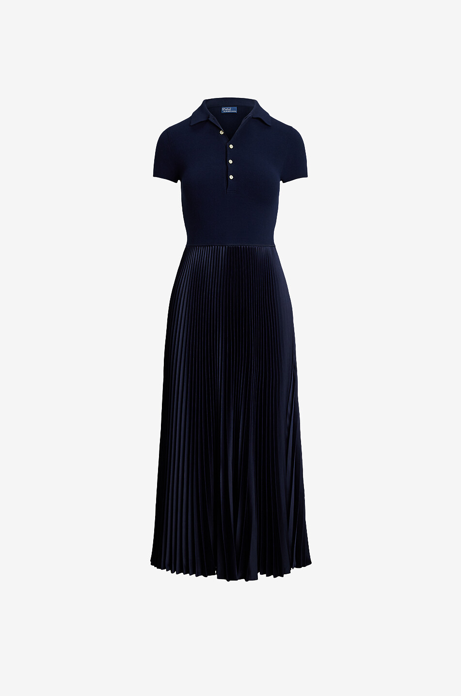 POLO RALPH LAUREN Bi-material polo dress with pleated skirt Women DARK BLUE 1