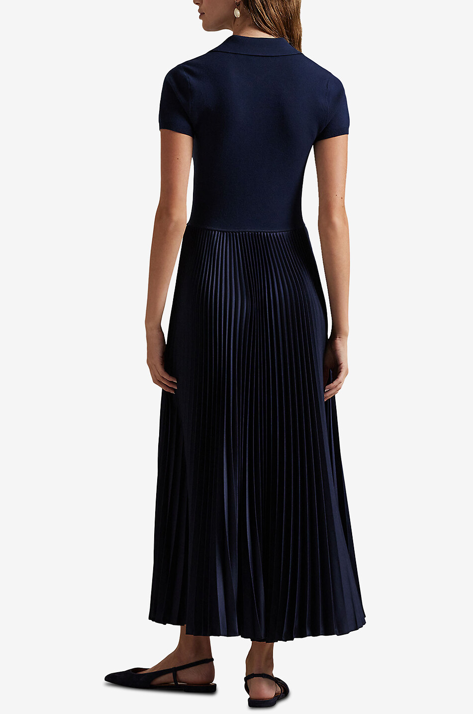 POLO RALPH LAUREN Bi-material polo dress with pleated skirt Women DARK BLUE 3