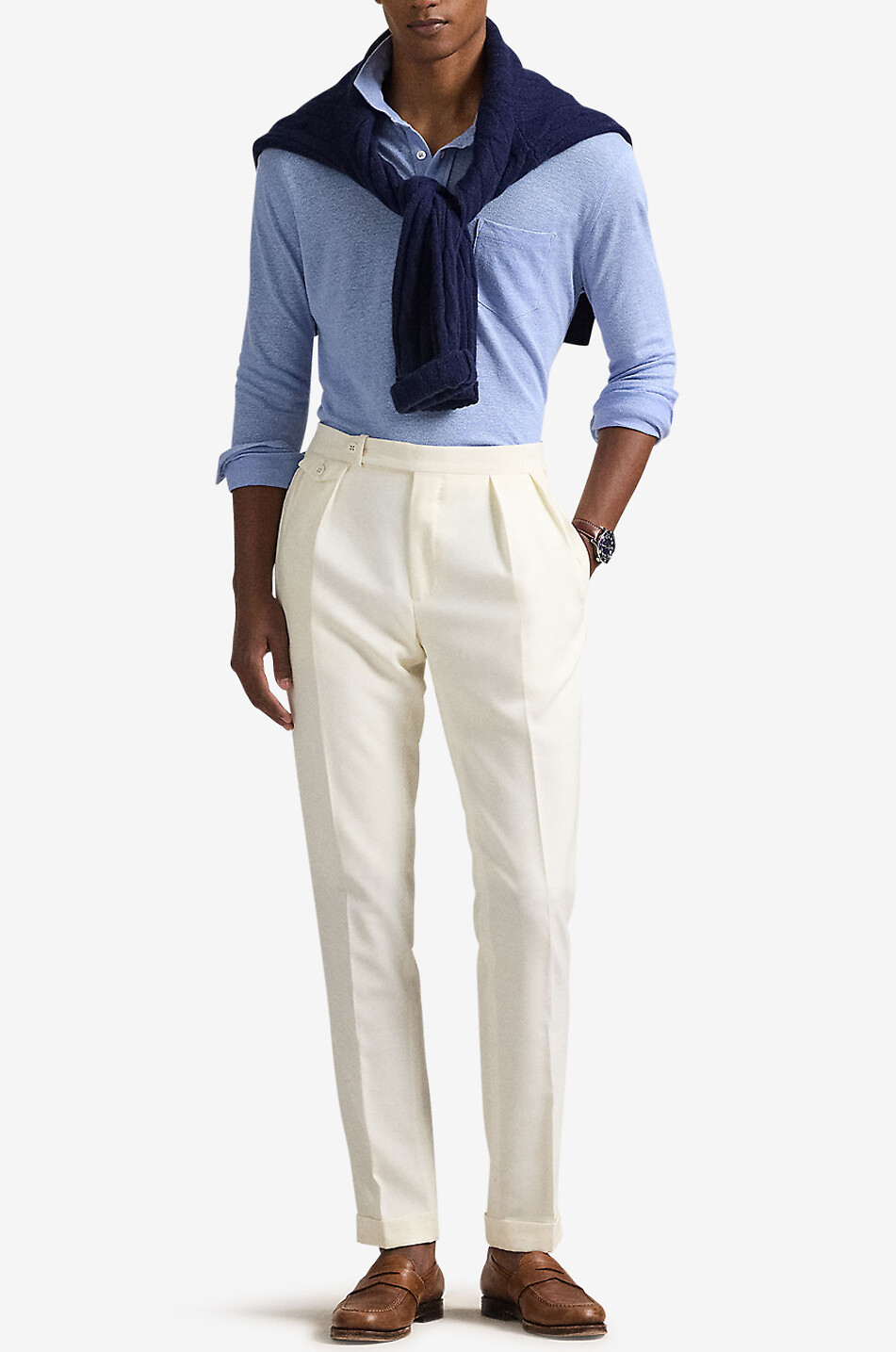 POLO RALPH LAUREN Polo à manches longues en lin piqué Pony Homme BLEU 5