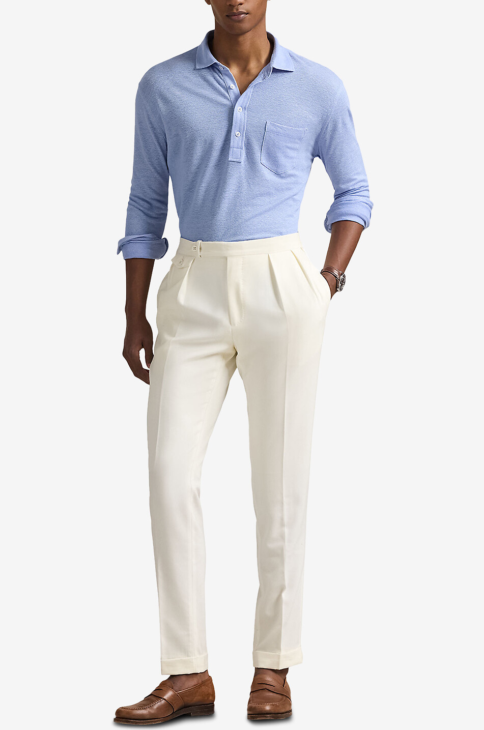 POLO RALPH LAUREN Polo à manches longues en lin piqué Pony Homme BLEU 4