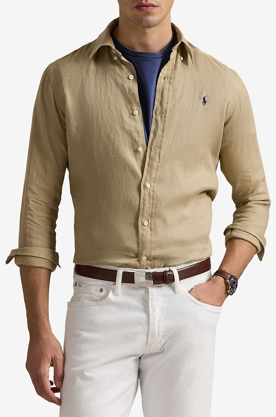 POLO RALPH LAUREN Chemise à manches longues en lin Pony Custom Fit Homme BEIGE 2
