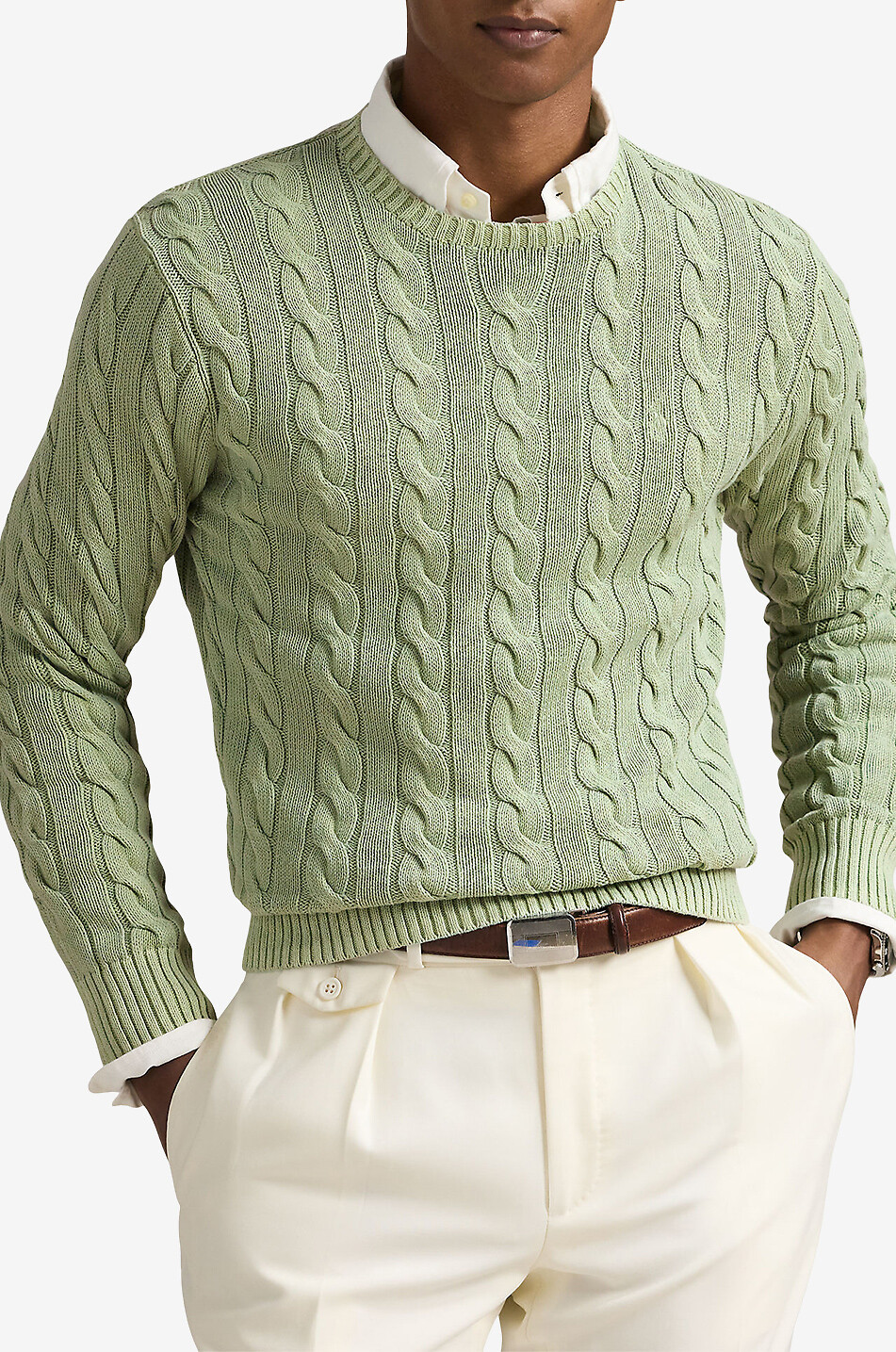 Cotton cable-knit crewneck jumper