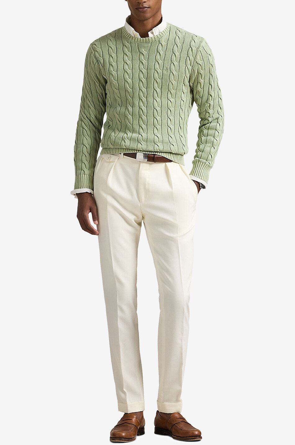 Cotton cable-knit crewneck jumper