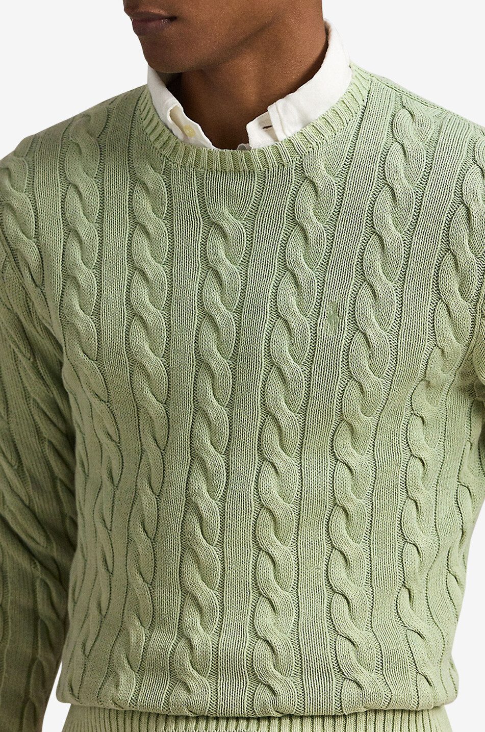 Cotton cable-knit crewneck jumper