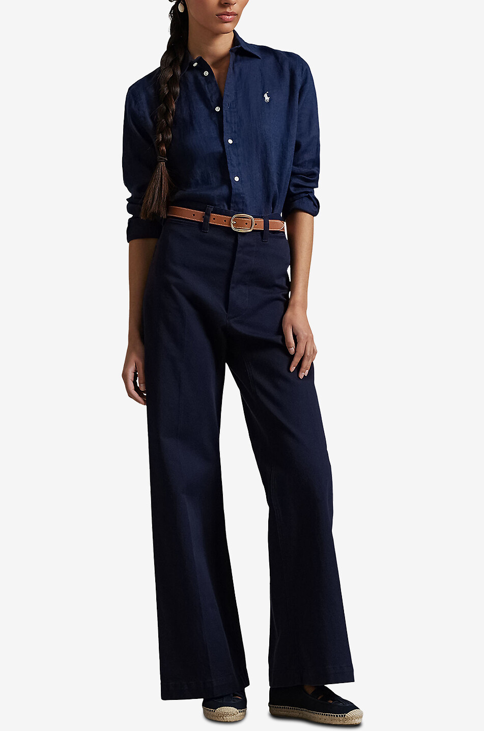 POLO RALPH LAUREN Chemise en lin à manches longues Classic Fit Femme BLEU FONCE 4
