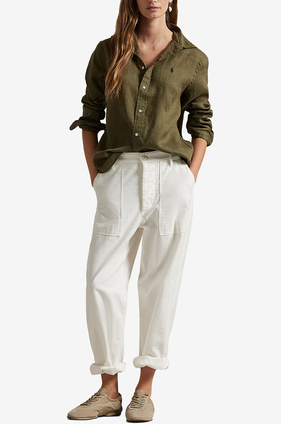 POLO RALPH LAUREN Classic Fit linen long-sleeved shirt Women KHAKI 4