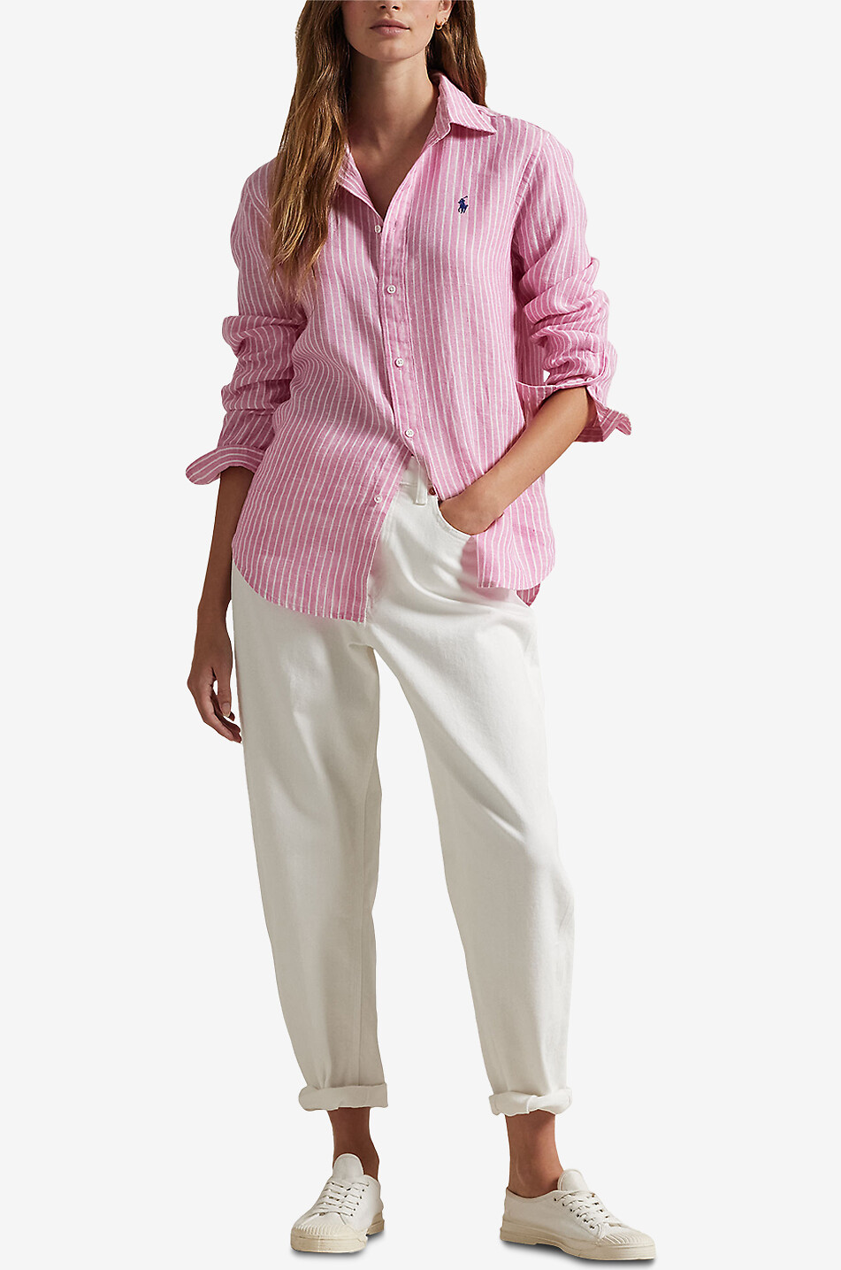 POLO RALPH LAUREN Classic Fit striped linen long-sleeved shirt Women PINK 4