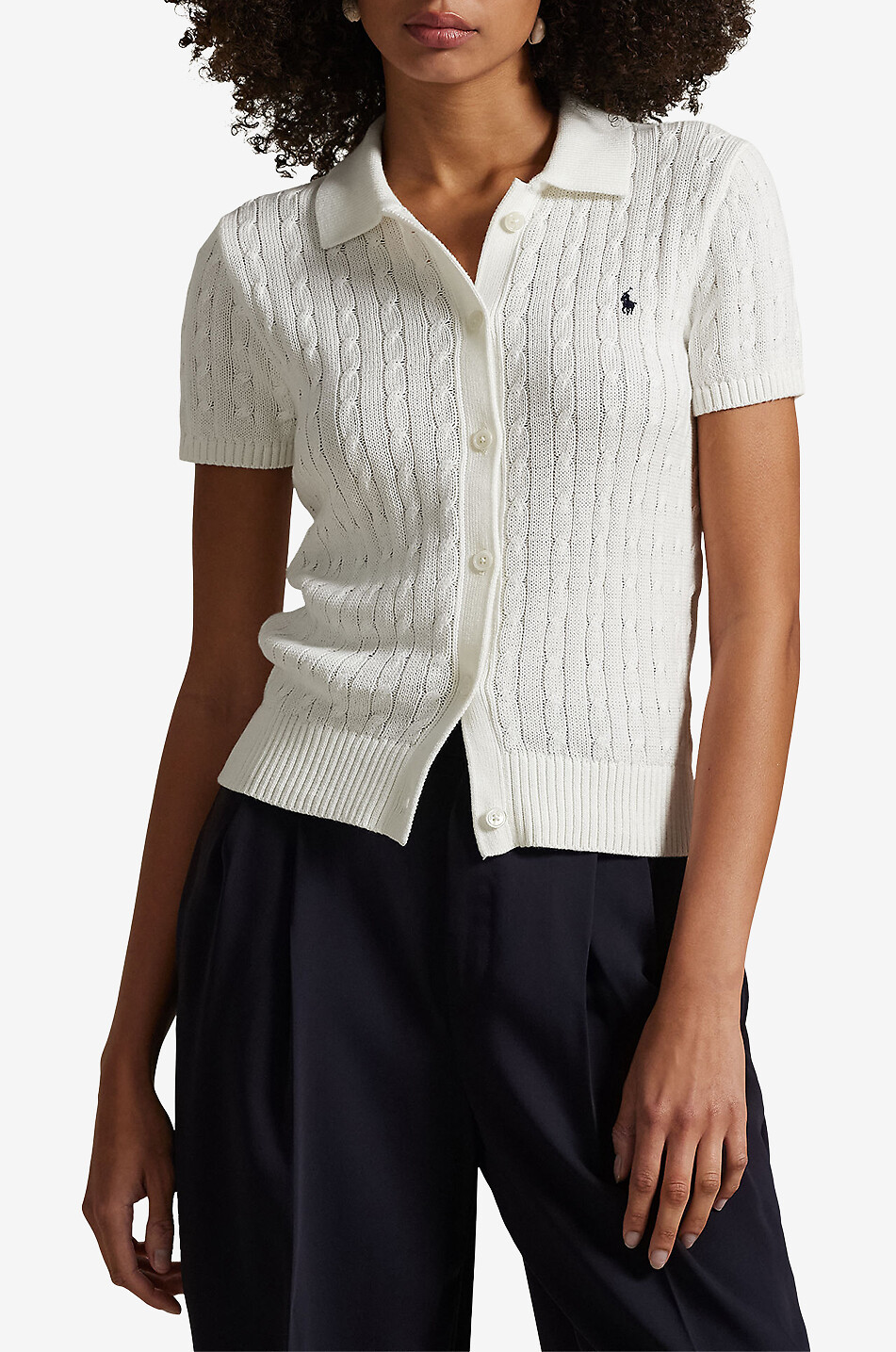 POLO RALPH LAUREN Cardigan torsadé en coton à manches courtes Pony Femme BLANC 3