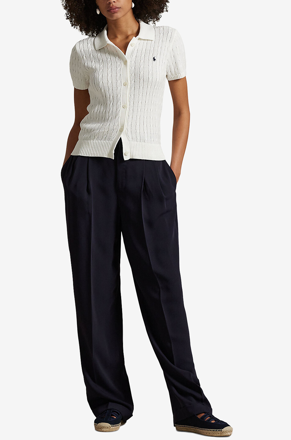 POLO RALPH LAUREN Cardigan torsadé en coton à manches courtes Pony Femme BLANC 5