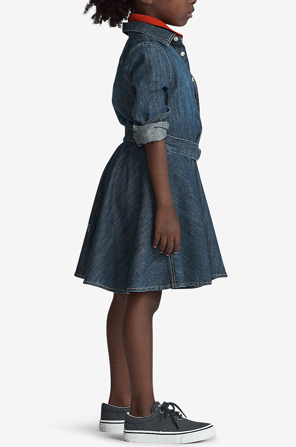 POLO RALPH LAUREN Langarm-Jeans-Hemdkleid für Mädchen Pony Mädchen BLAU 4
