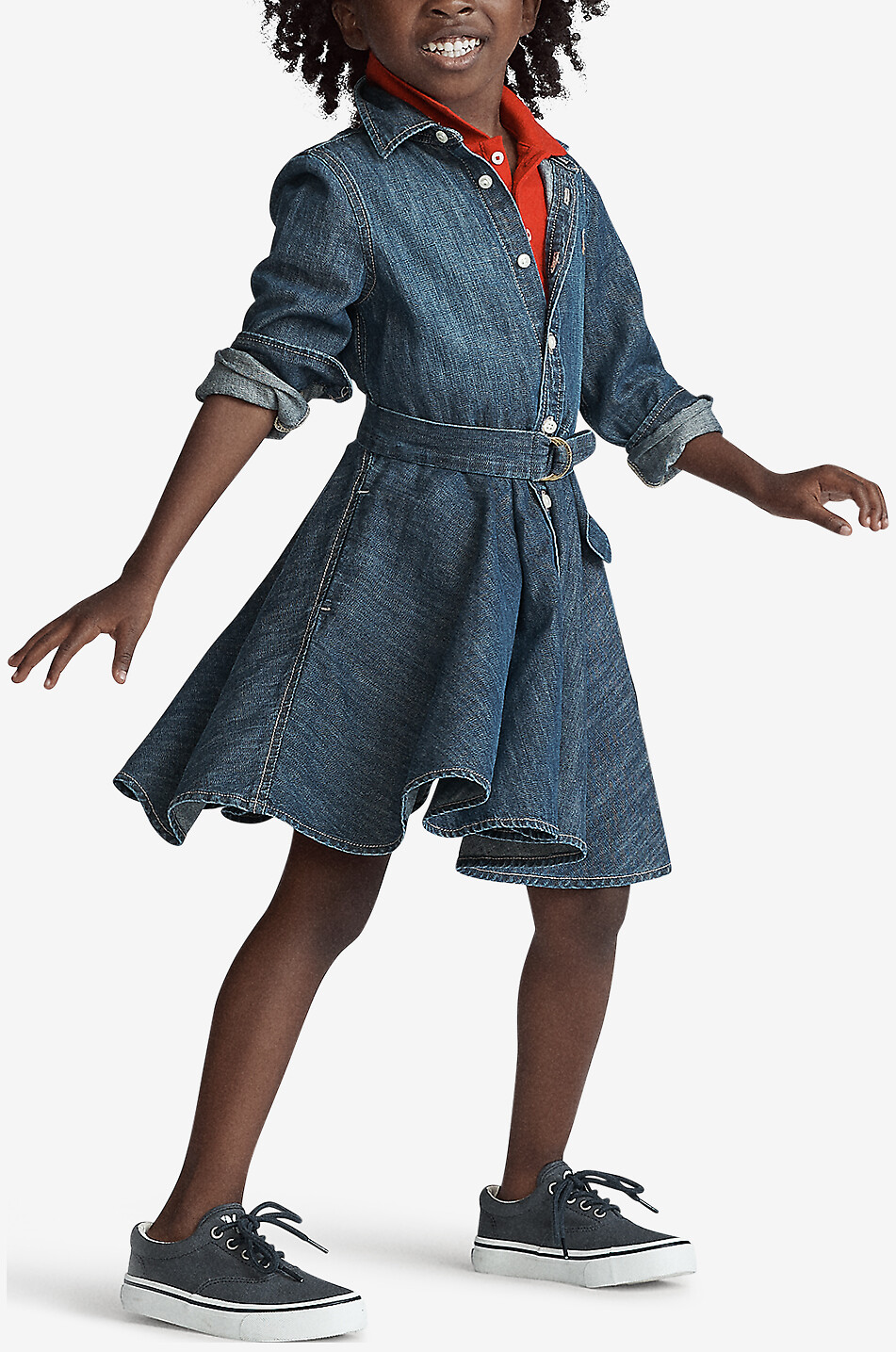 POLO RALPH LAUREN Langarm-Jeans-Hemdkleid für Mädchen Pony Mädchen BLAU 6