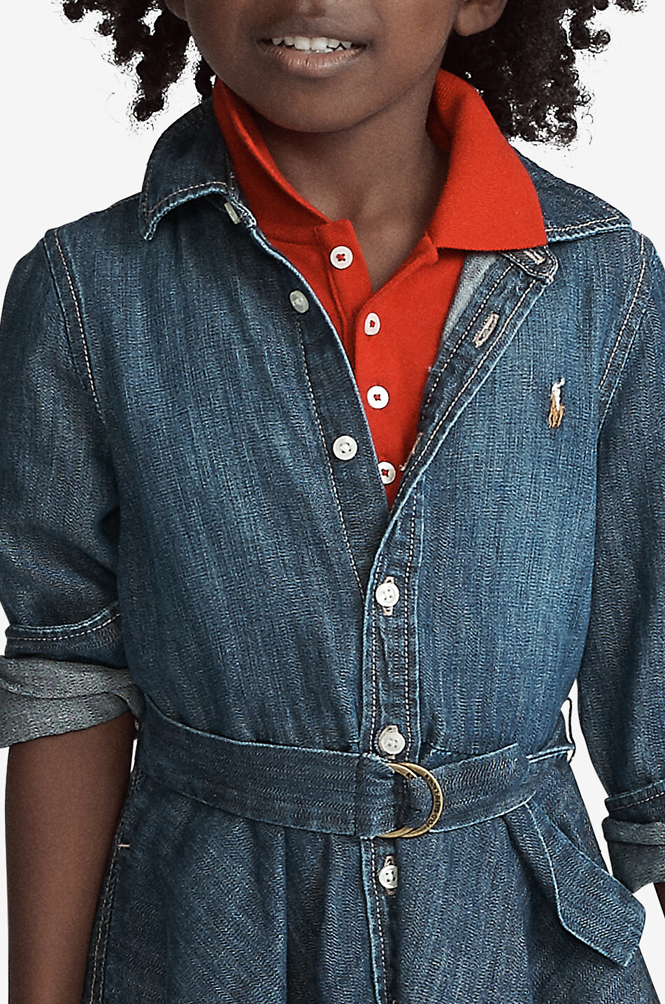 POLO RALPH LAUREN Langarm-Jeans-Hemdkleid für Mädchen Pony Mädchen BLAU 7