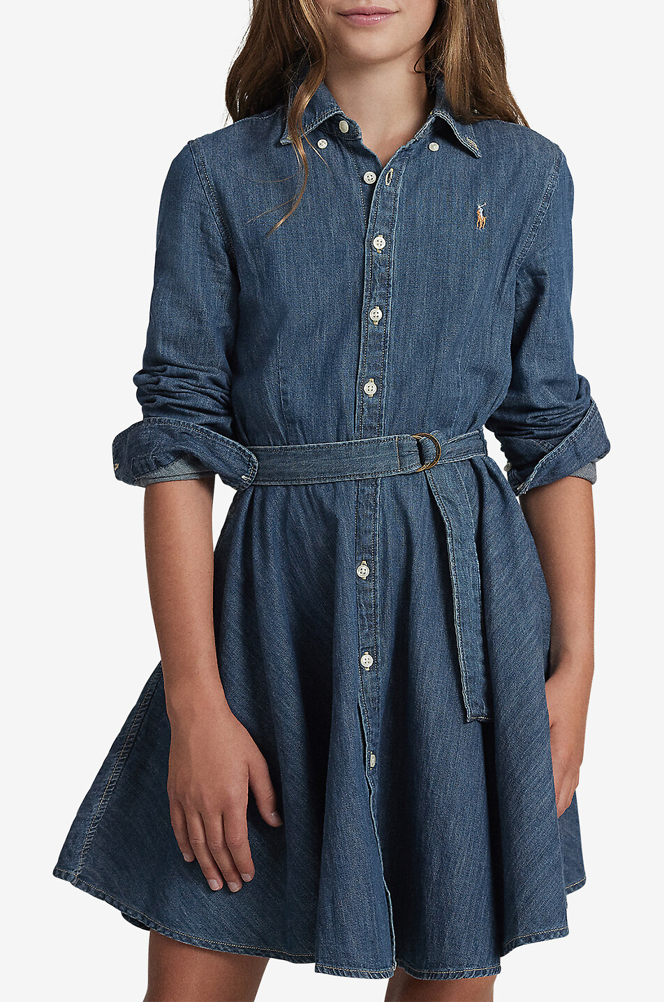 POLO RALPH LAUREN Pony girls' long-sleeved denim shirt dress Girl BLUE 3