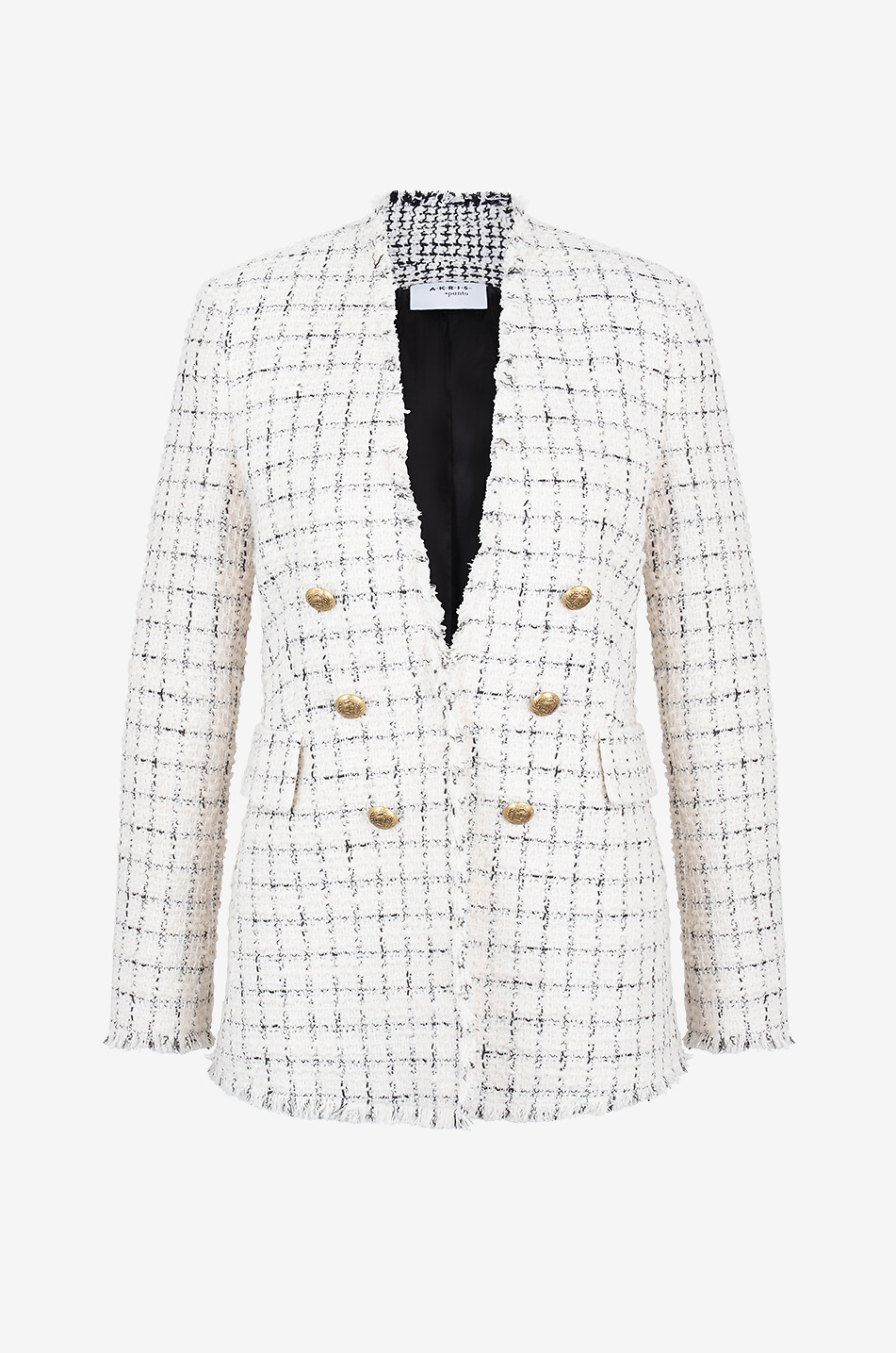 Kragenloser Sommer-Tweed-Blazer mit Karos