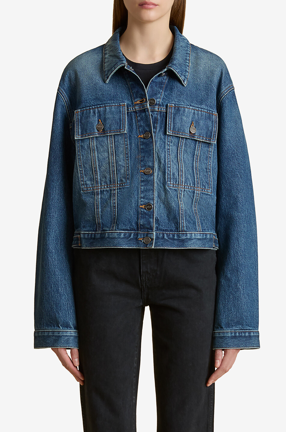 KHAITE Saunder Boone cotton denim jacket Women BLUE 2