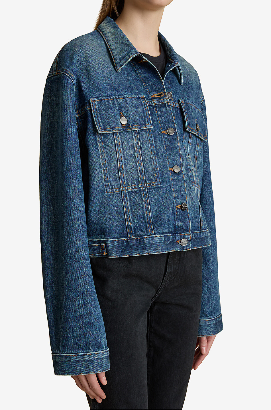 KHAITE Saunder Boone cotton denim jacket Women BLUE 3