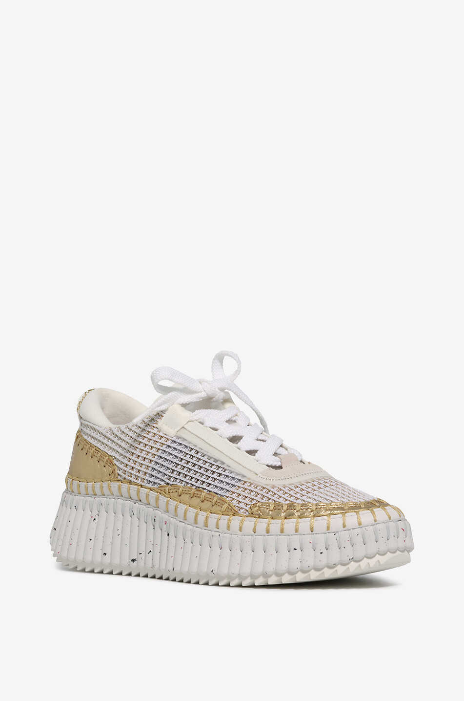 CHLOE Plateau-Sneakers aus Lurex-Strick und Leder Nama Damen WEISS 1