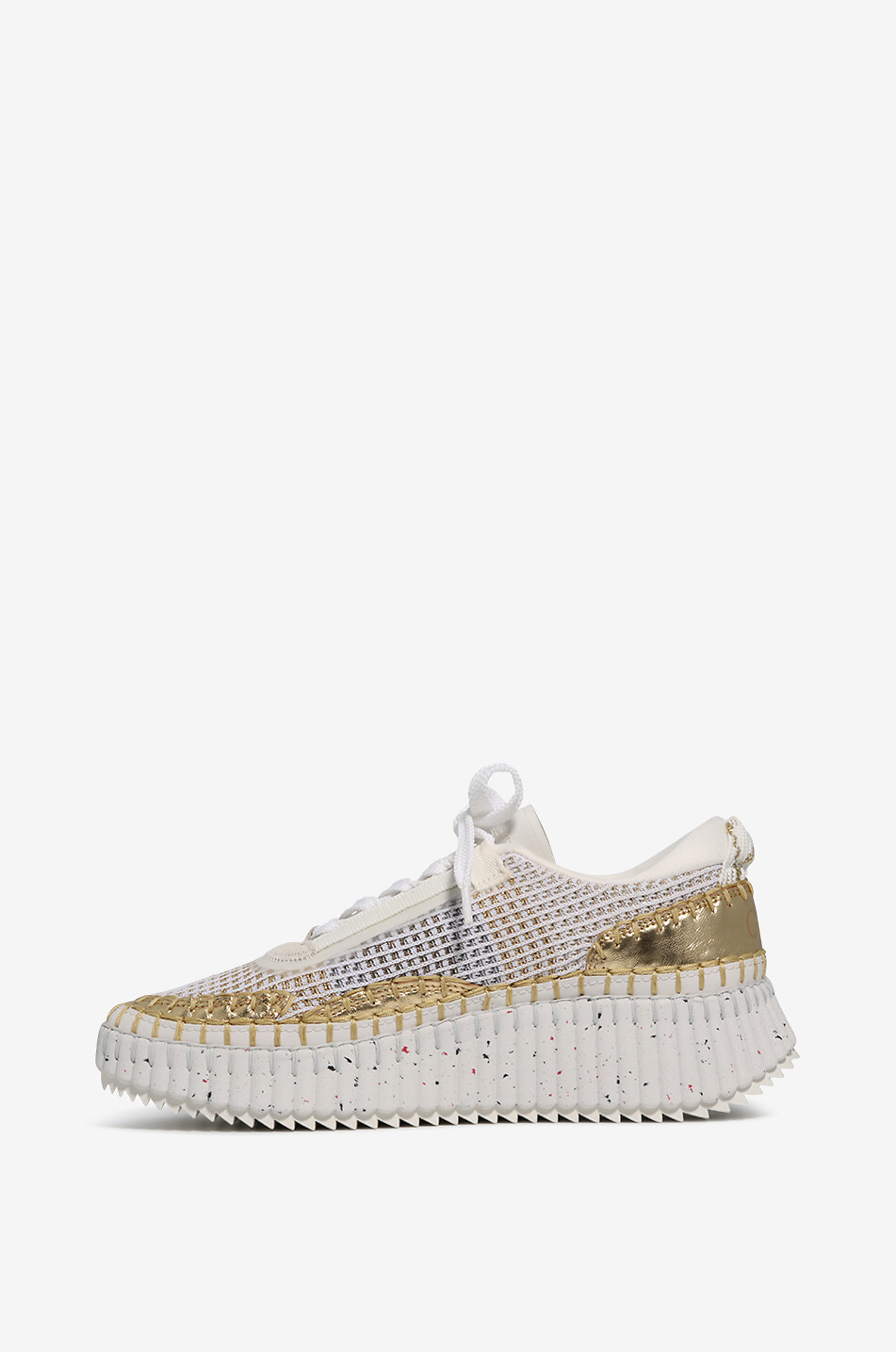 CHLOE Plateau-Sneakers aus Lurex-Strick und Leder Nama Damen WEISS 3