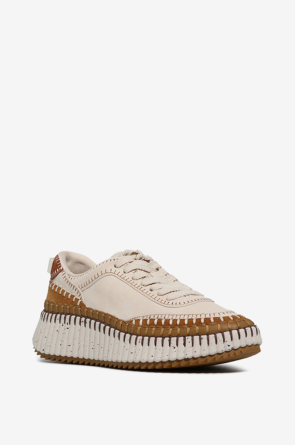 CHLOE Nama fabric and leather lace-up sneakers Women BROWN 1