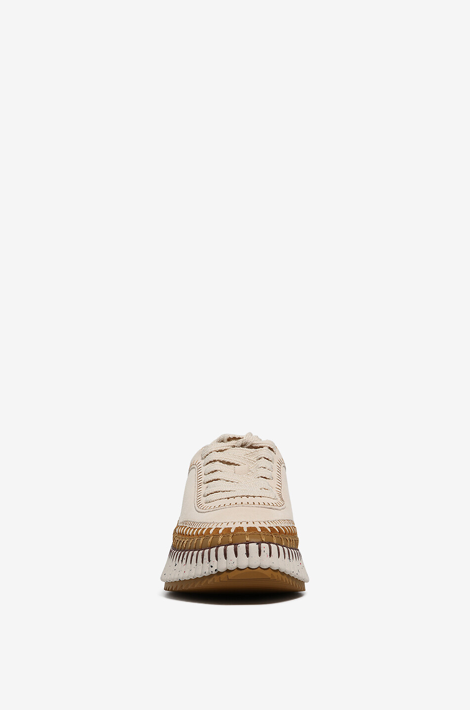 CHLOE Nama fabric and leather lace-up sneakers Women BROWN 2