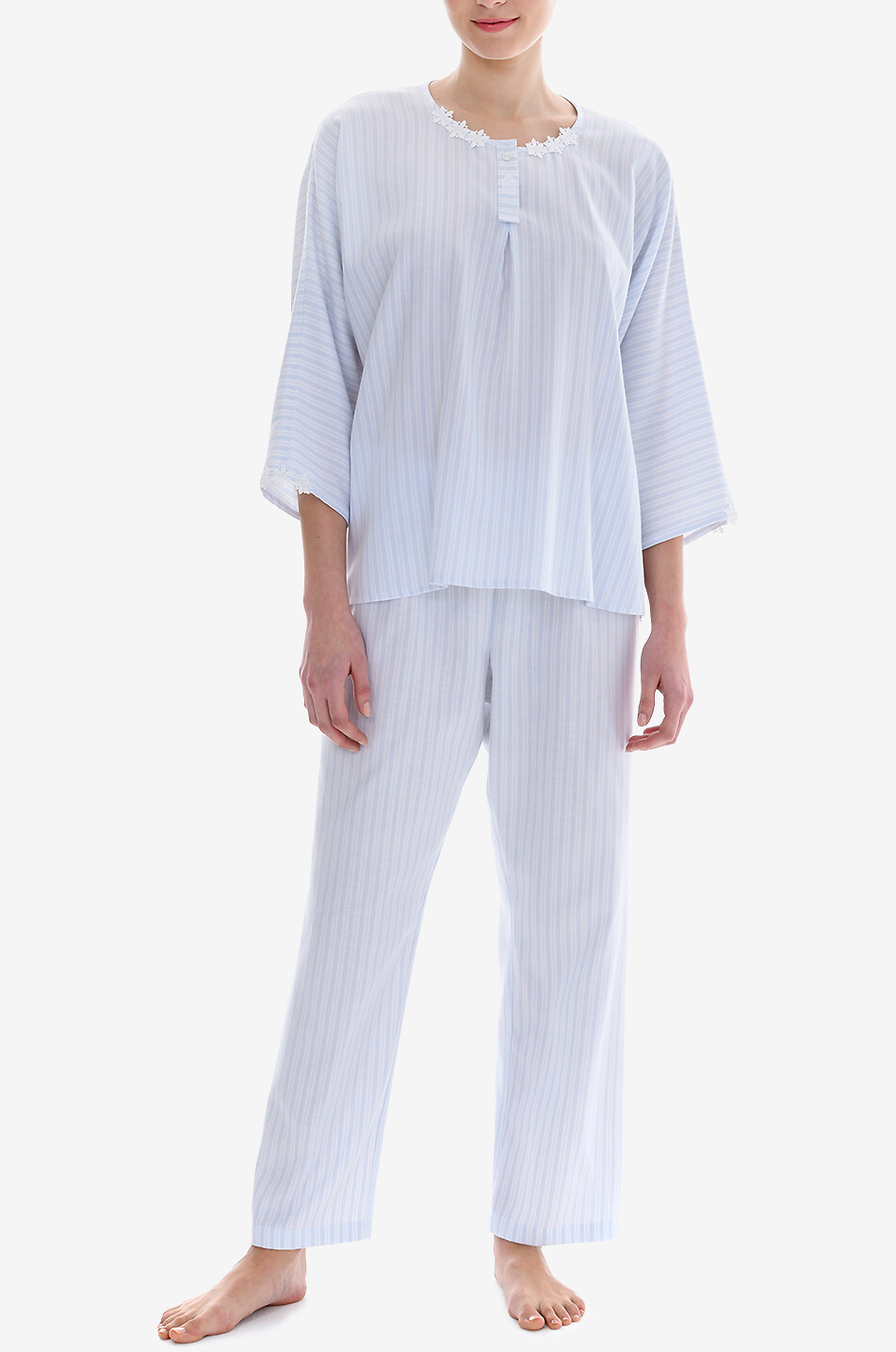 CELESTINE Ensemble de pyjama rayé à col rond en coton Josie Femme BLEU CLAIR 3