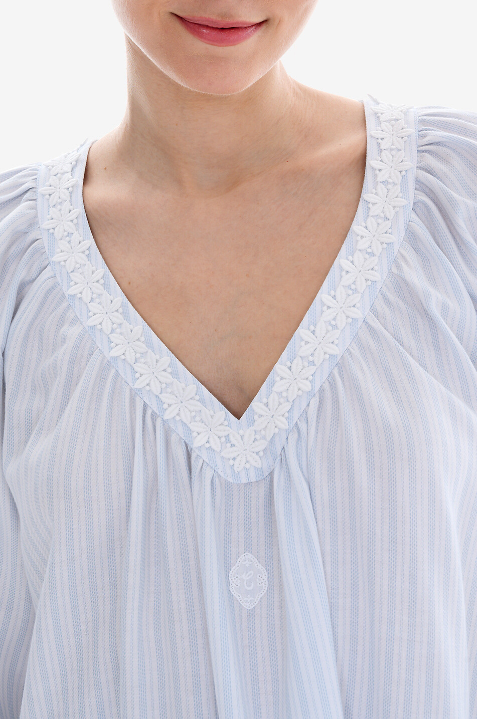 CELESTINE Chemise de nuit longue à col V en coton Josie Femme BLEU CLAIR 5