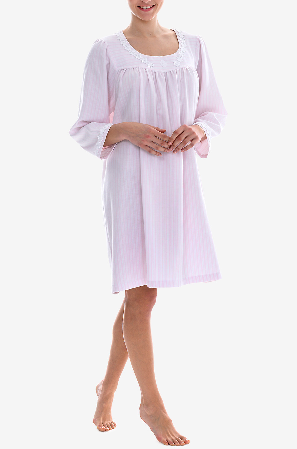 CELESTINE Chemise de nuit rayée en coton Josie Femme ROSE CLAIR 3