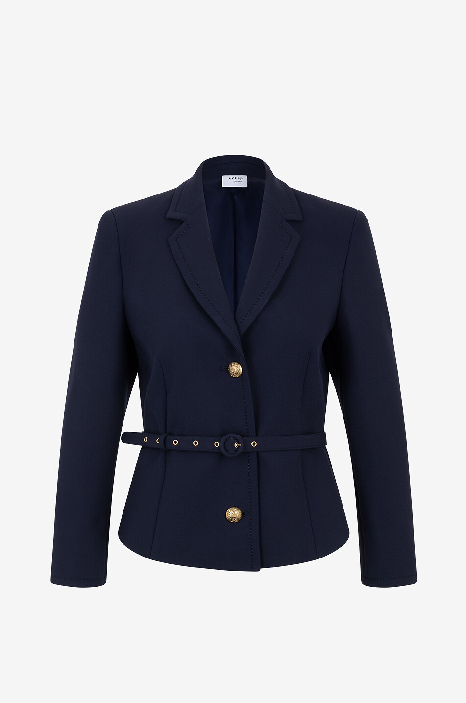 AKRIS PUNTO Blazer court avec ceinture en cady Femme BLEU FONCE 1