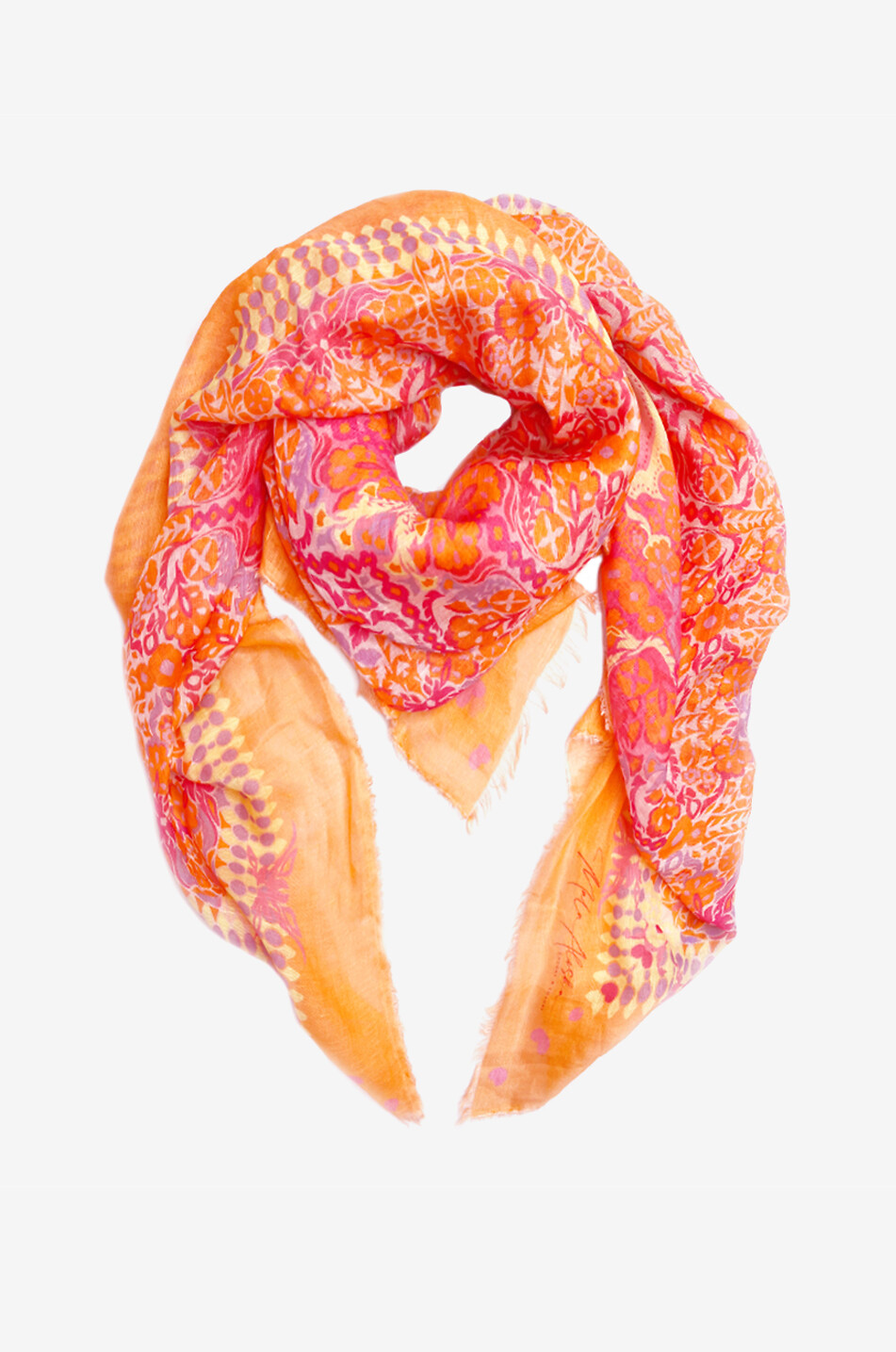 MALA ALISHA Foulard à franges en coton et soie Veranda Viola Femme ORANGE 1