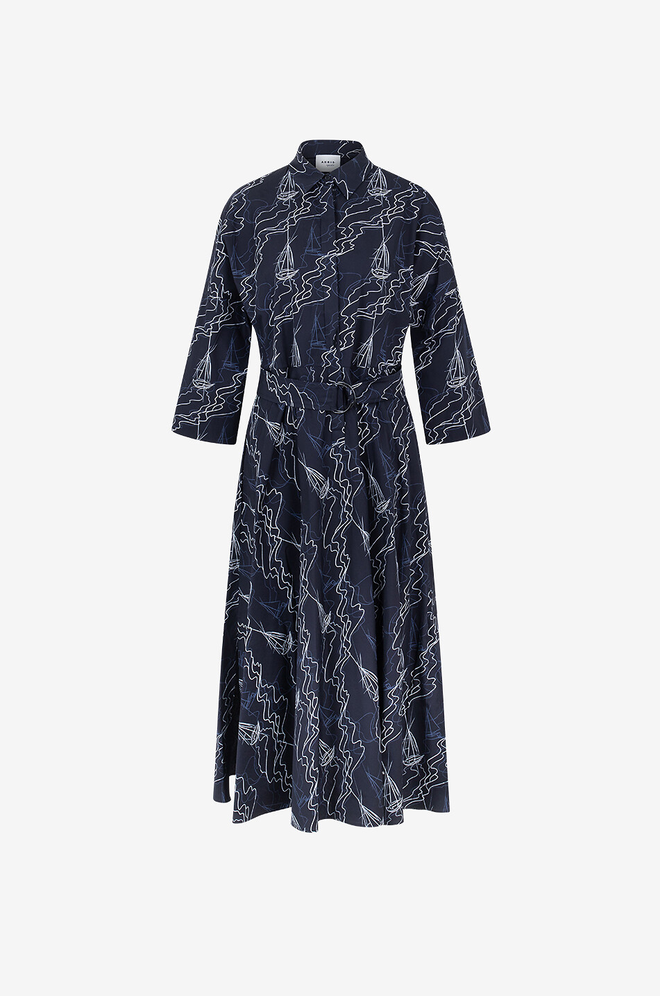 AKRIS PUNTO Sailboat printed midi shirt dress in poplin Women MULTI COLOURED 1