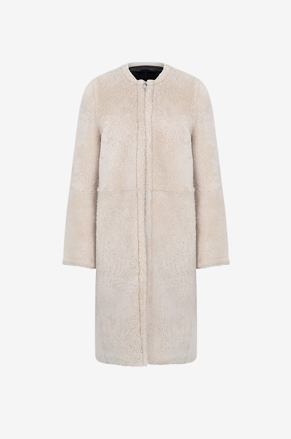 TOTEME Manteau zippé en peau lainée à col rond Teddy Femme BLANC CASSE 1