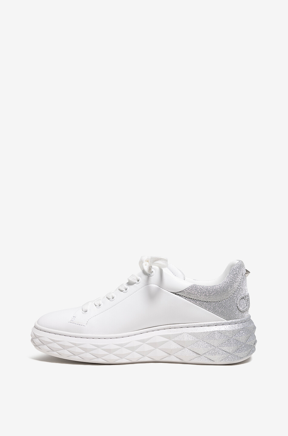 JIMMY CHOO Baskets basses à lacets en cuir à paillettes Diamond Maxi/F II Femme BLANC 3