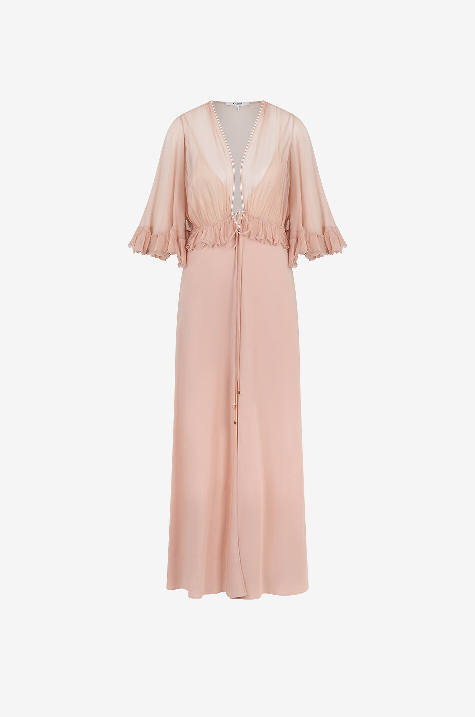 Long ruffled chiffon and silk dress