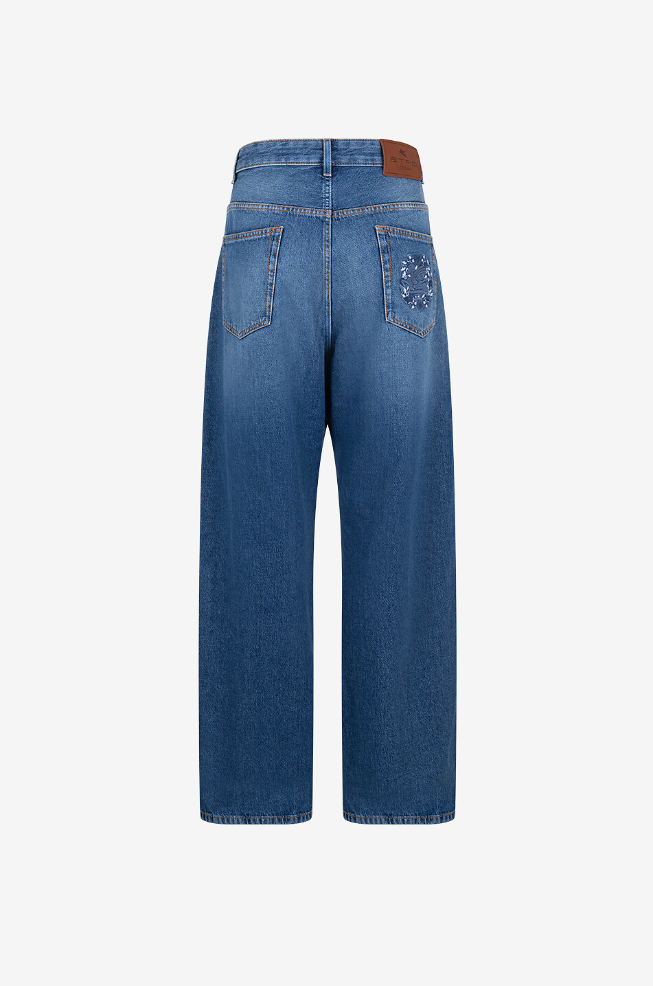 Ausgewaschene weite Jeans mit hoher Taille und Stickerei Pegaso