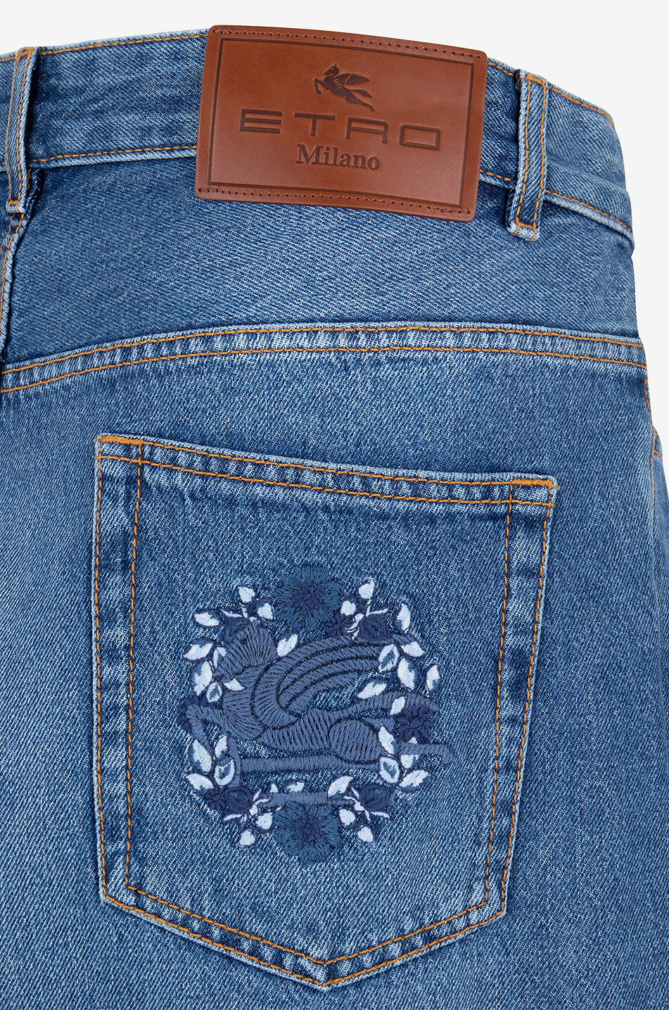 Pegaso embroidered high-rise wide-leg faded jeans