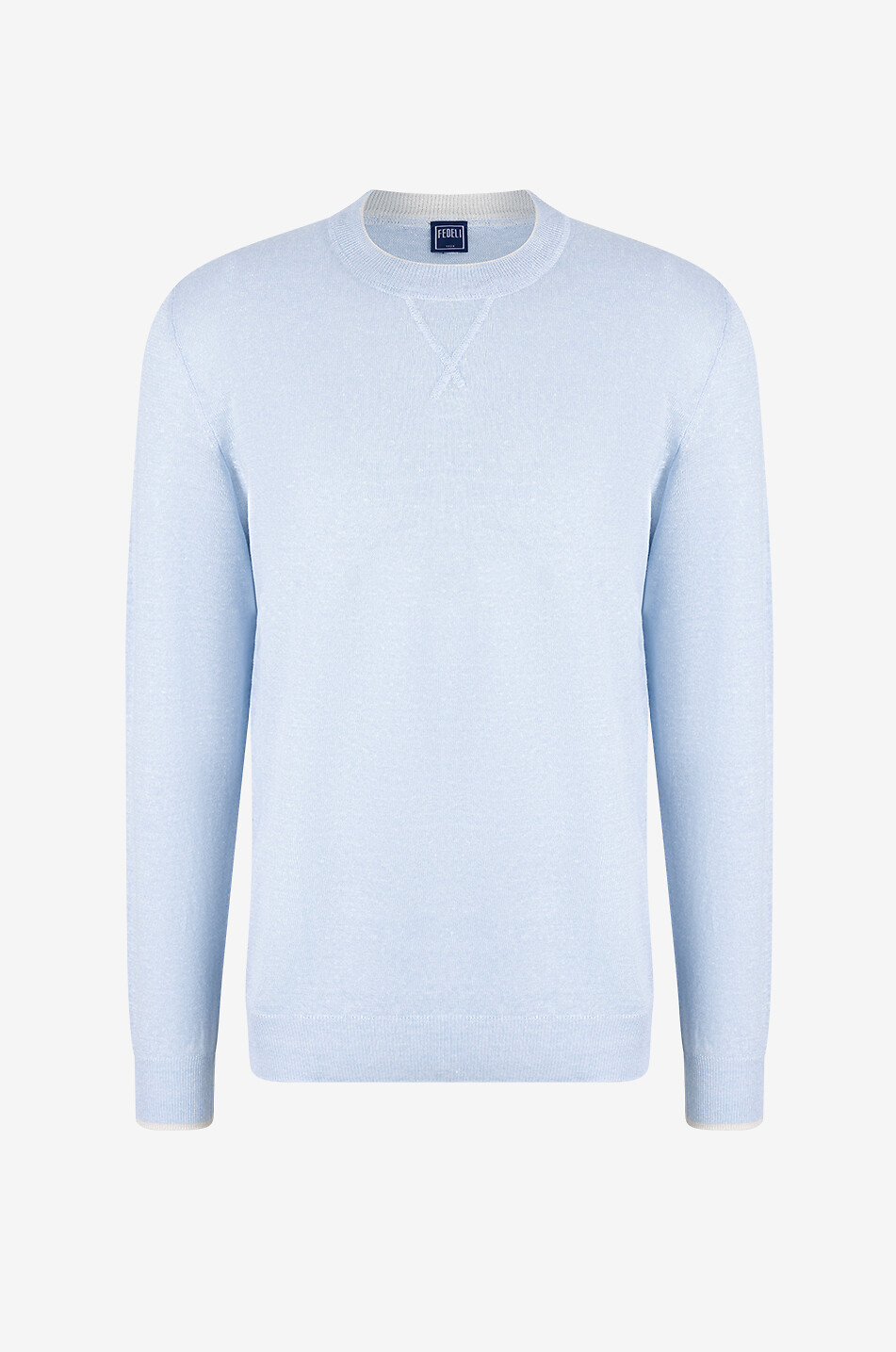 FEDELI David linen and cotton round neck jumper Men LIGHT BLUE 1