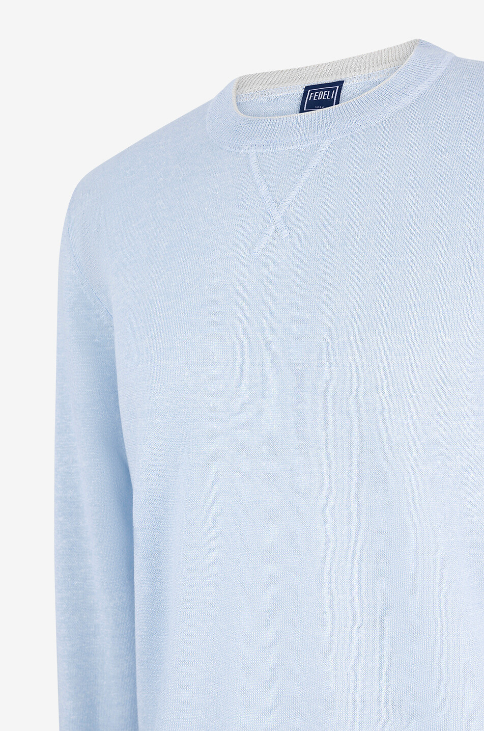 FEDELI David linen and cotton round neck jumper Men LIGHT BLUE 3