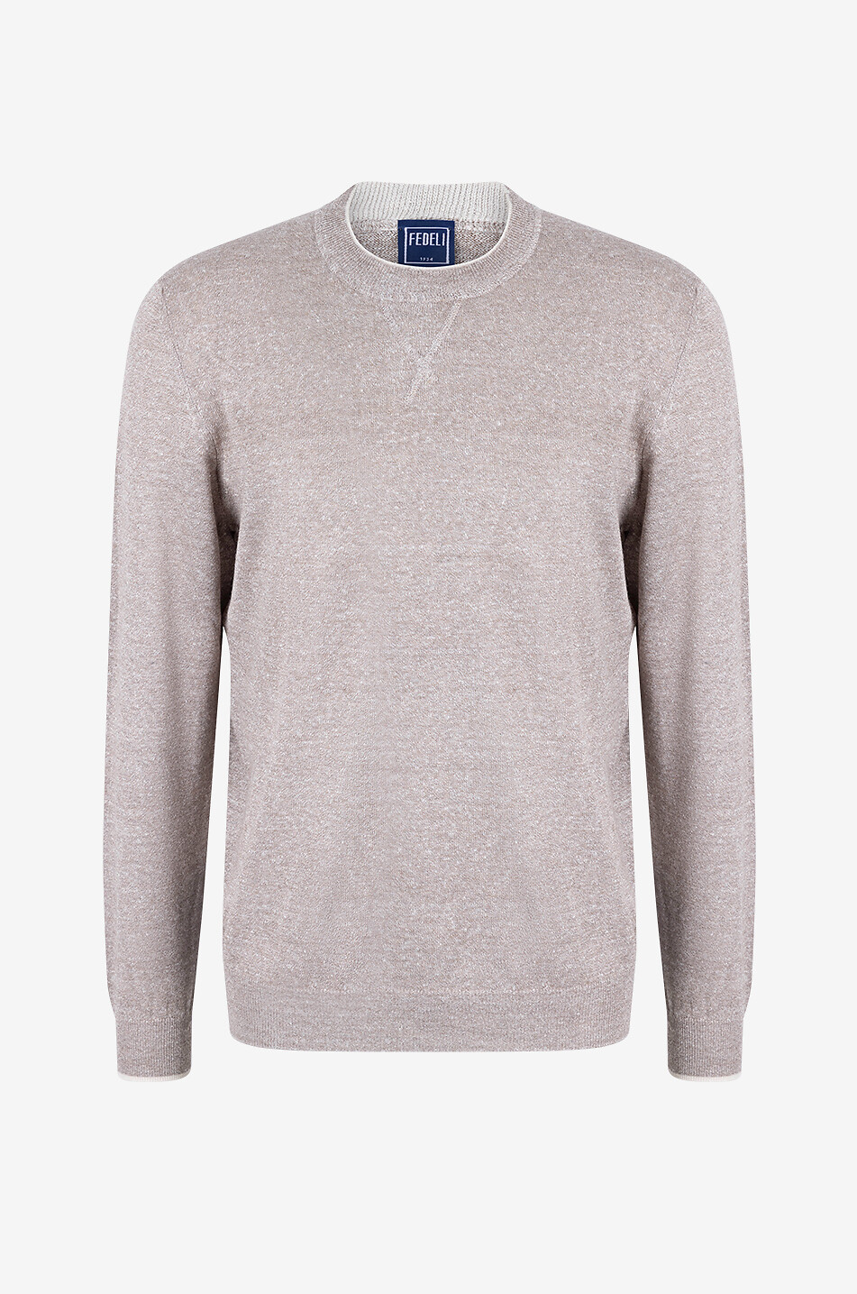 FEDELI David linen and cotton round neck jumper Men BROWN 1