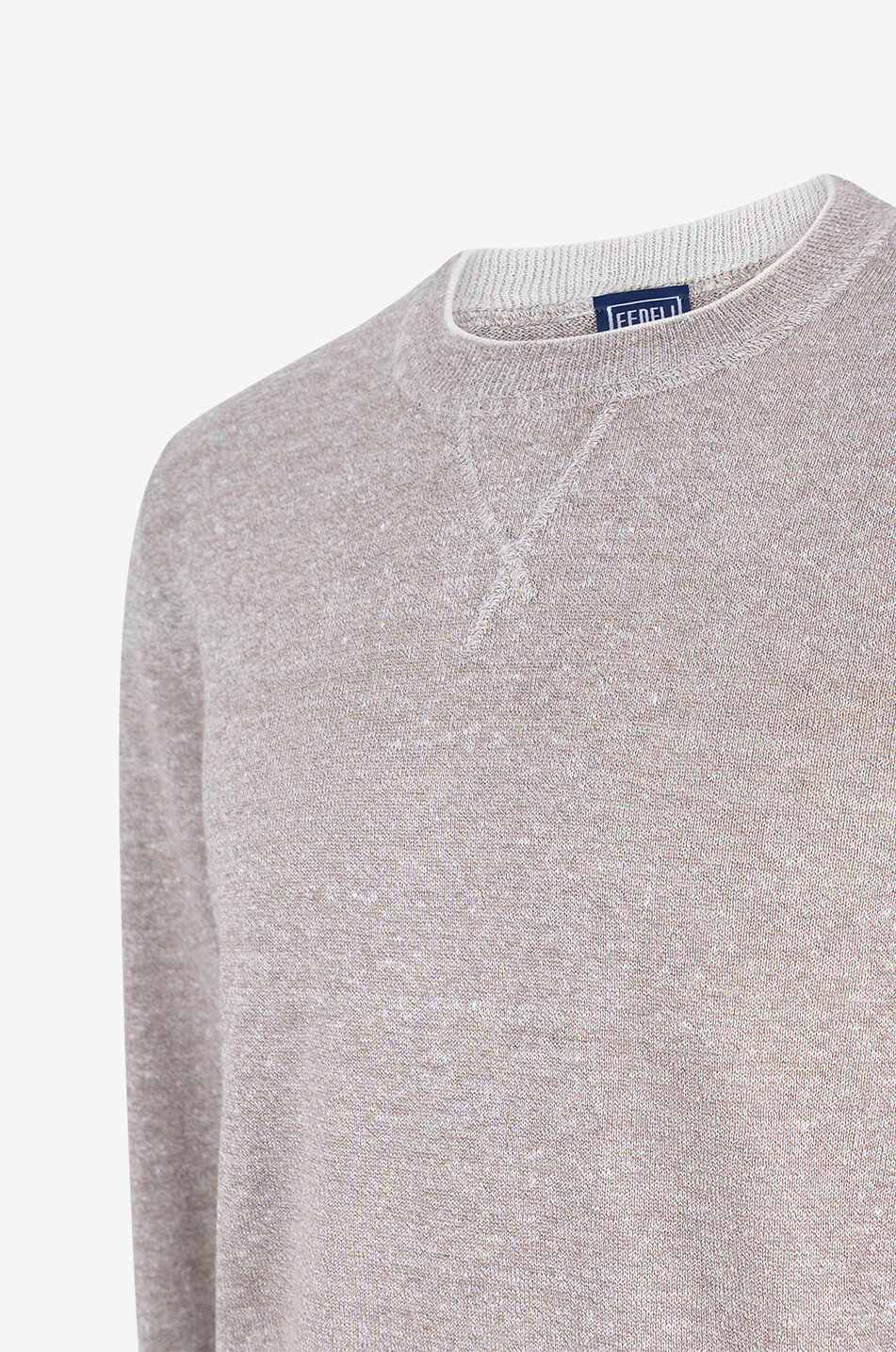 FEDELI David linen and cotton round neck jumper Men BROWN 3