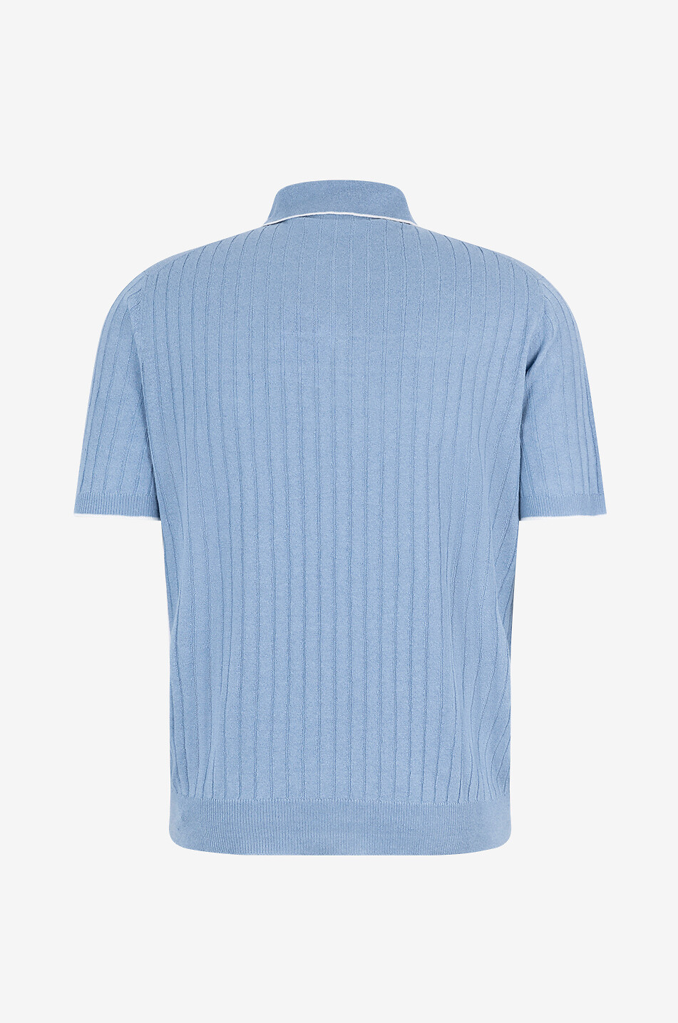 FEDELI Rock linen and cotton rib knit polo shirt Men LIGHT BLUE 2