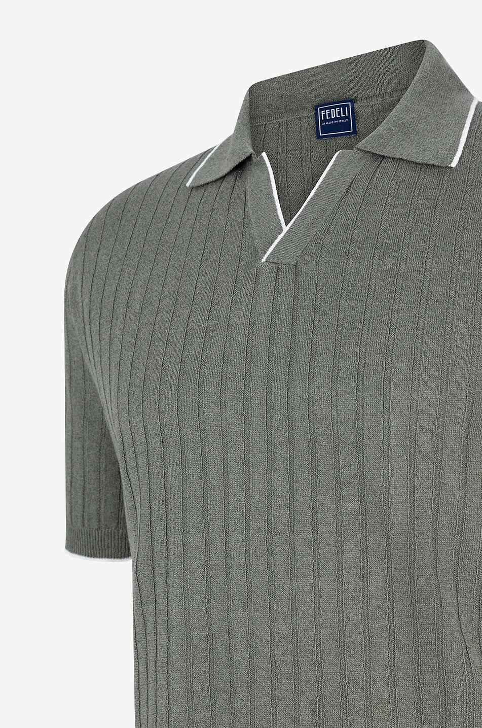 FEDELI Rock linen and cotton rib knit polo shirt Men MEDIUM GREEN 3