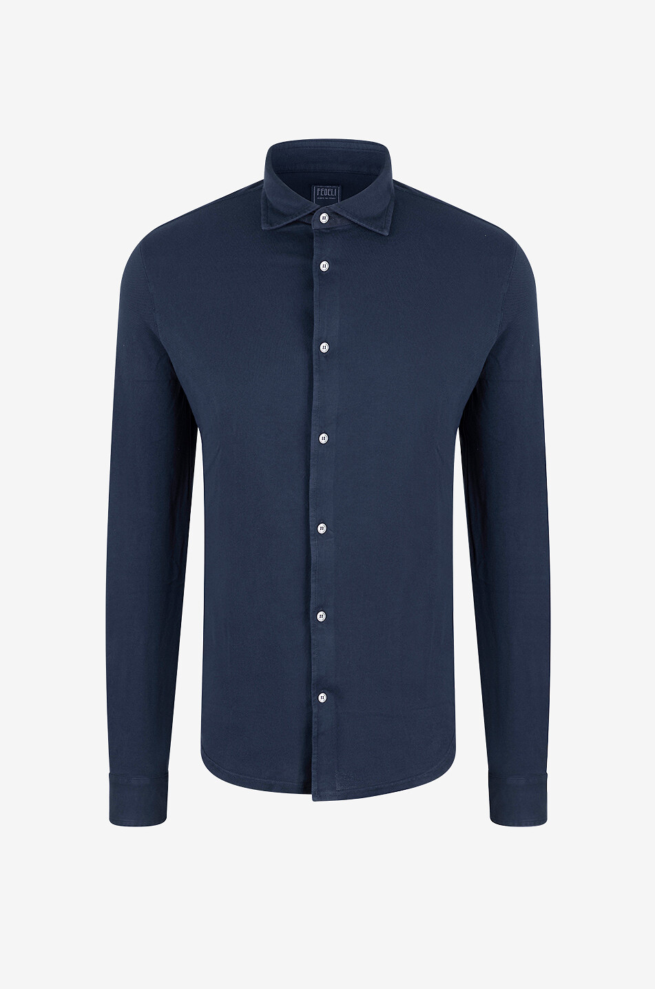 FEDELI Steve cotton piqué long sleeved shirt Men DARK BLUE 1