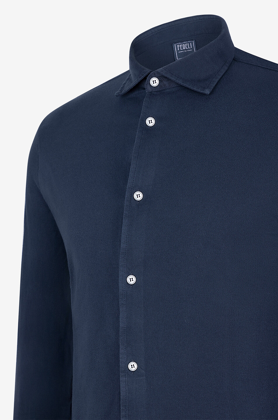 FEDELI Steve cotton piqué long sleeved shirt Men DARK BLUE 3