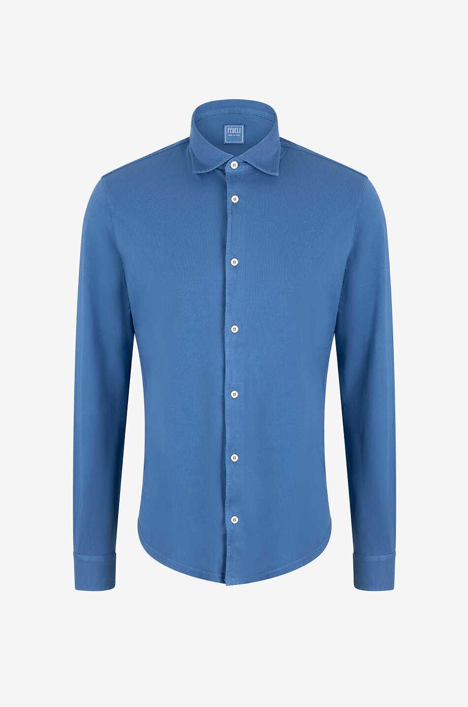 FEDELI Steve cotton piqué long sleeved shirt Men MEDIUM BLUE 1