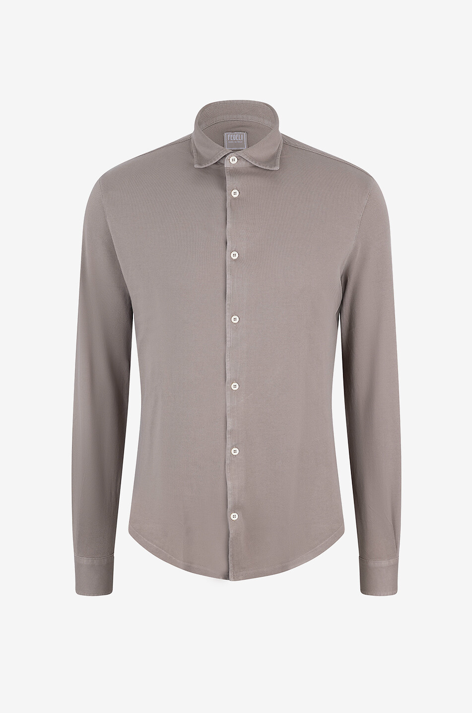 FEDELI Steve cotton piqué long sleeved shirt Men BROWN 1
