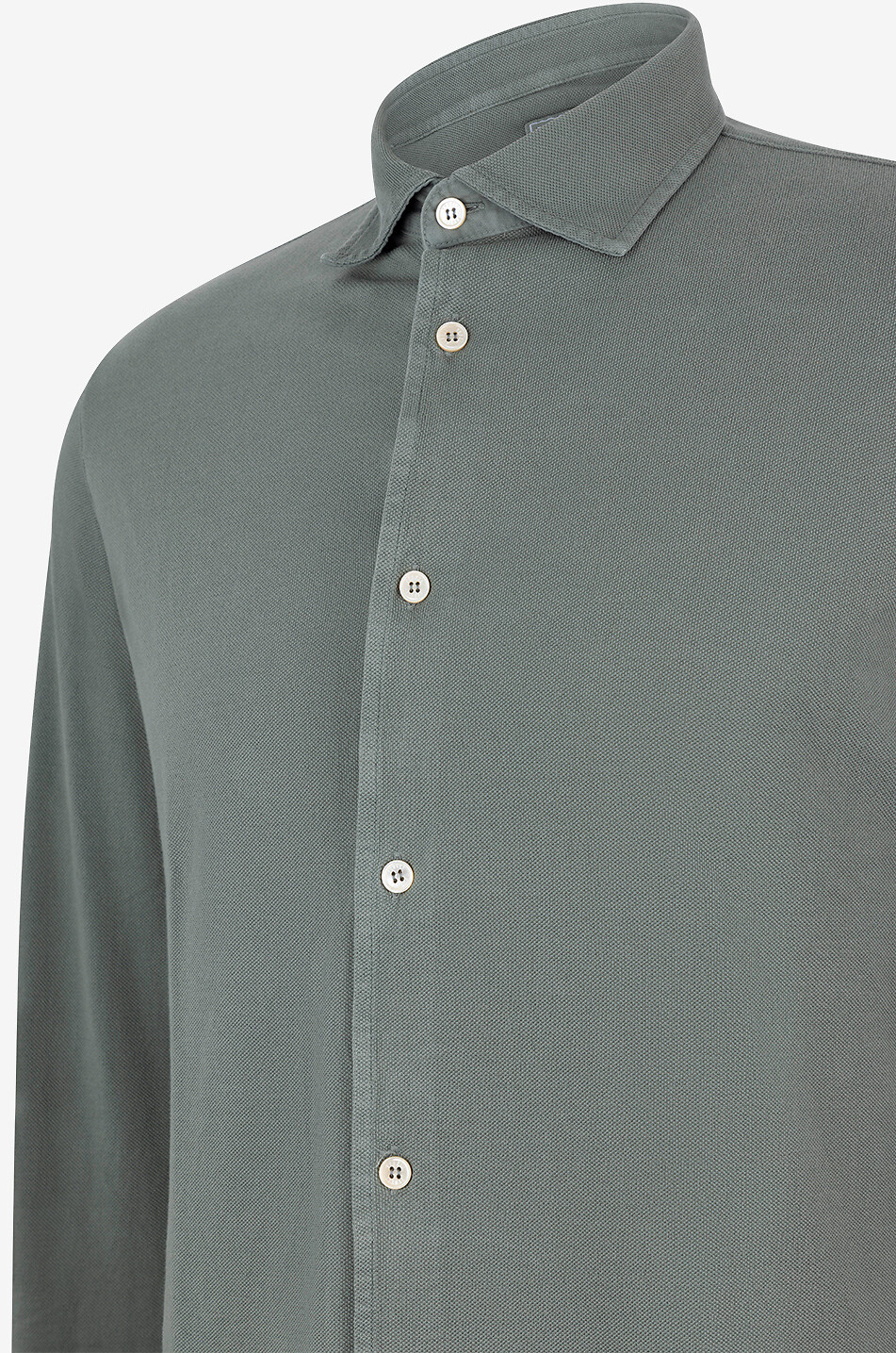 FEDELI Steve cotton piqué long sleeved shirt Men MEDIUM GREEN 3