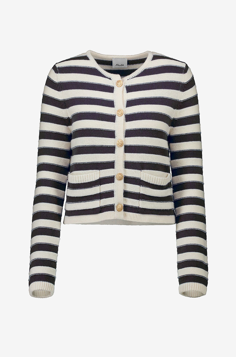 Cardigan rayé boutonné en laine et cachemire